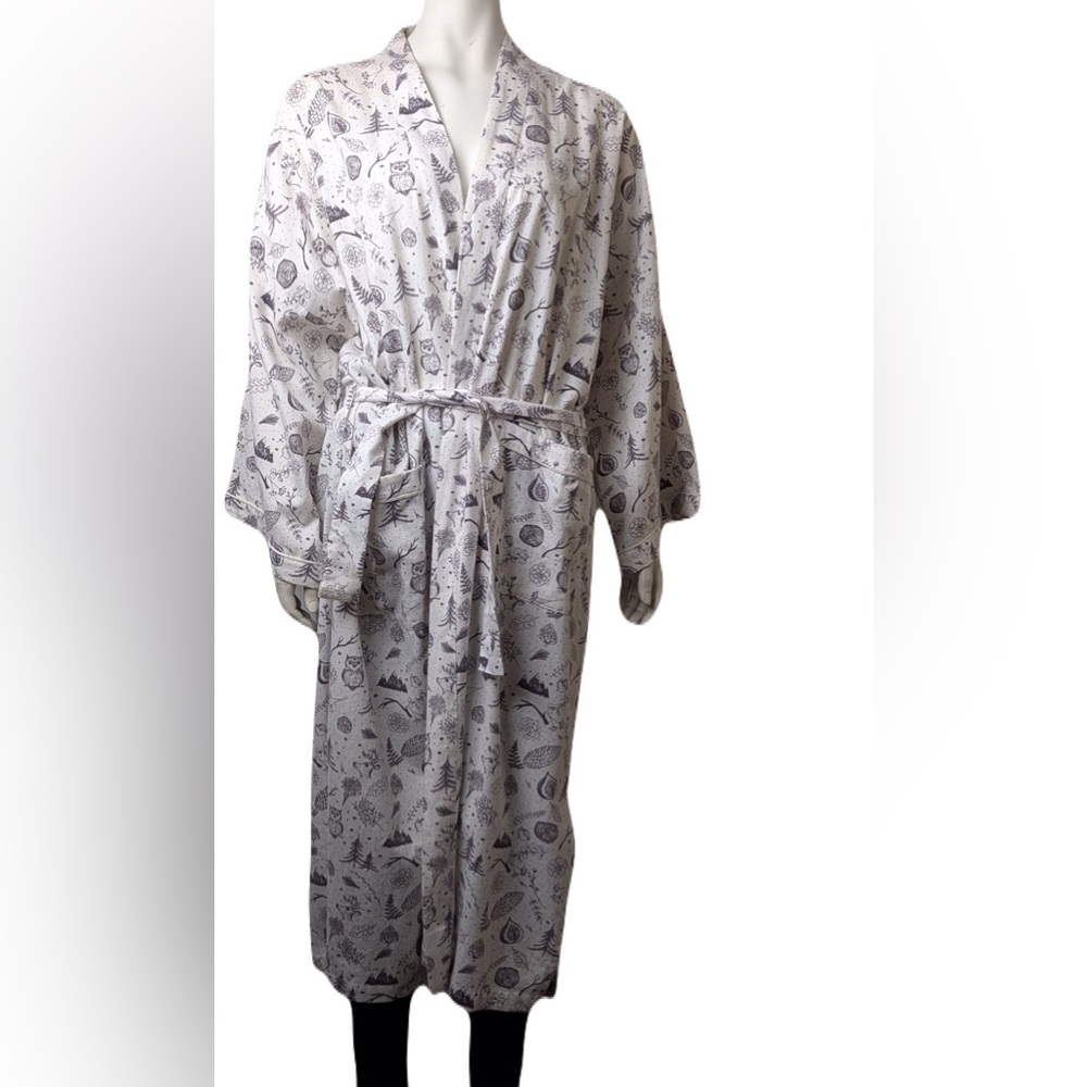 Women's Nature Print Robe - White and Gray